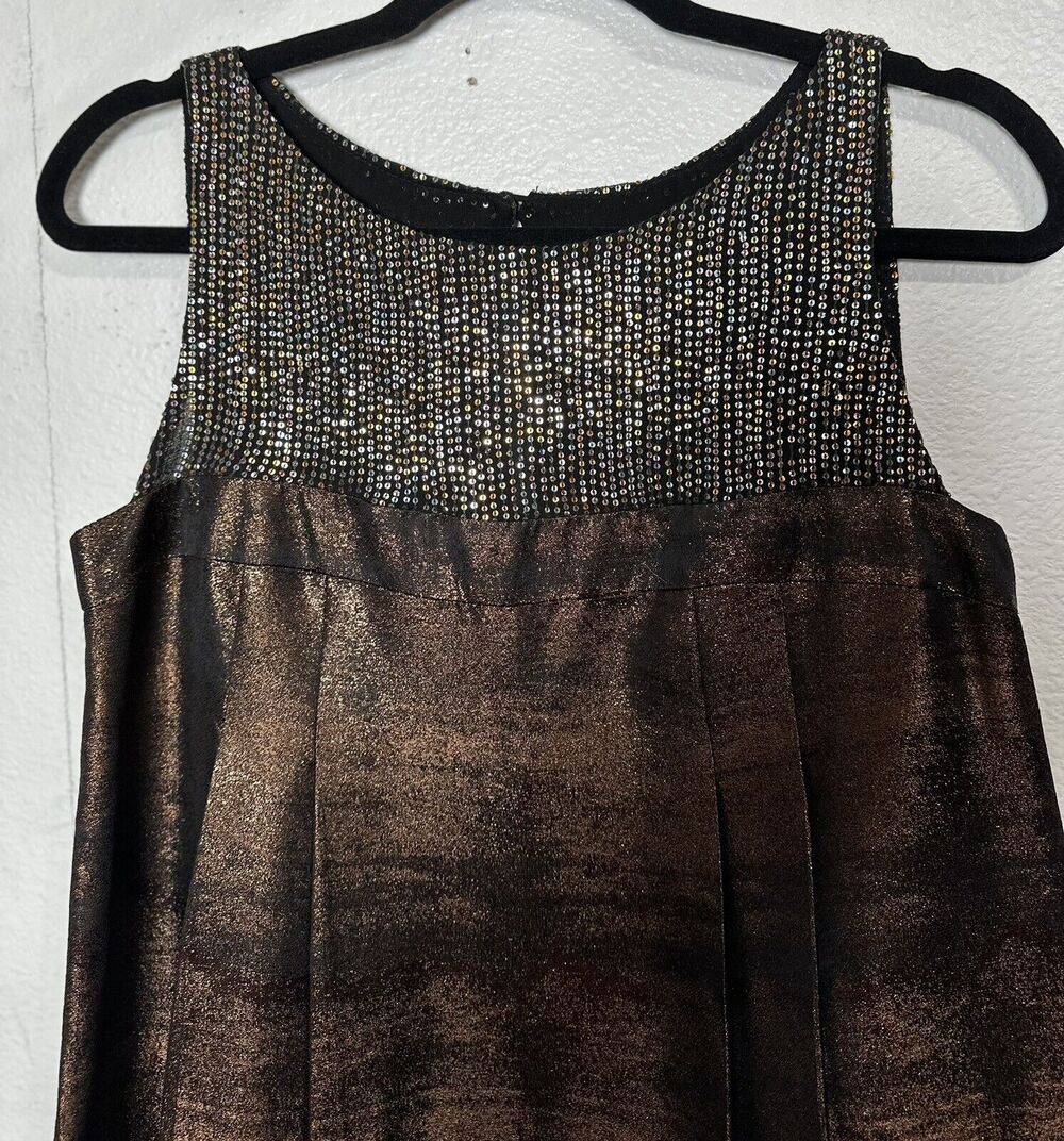 Nanette Lepore Women’s Multicolor Pleated Sleeveless Dress Sequin Metallic Sz 4